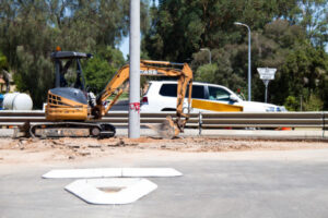 Roundabout under construction at Twelfth Street and Ontario Avenue instersection