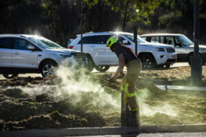 Mulch fire at Lock 11