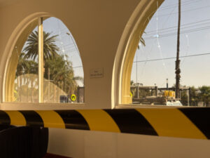 Vandal smashes historic hotel windows