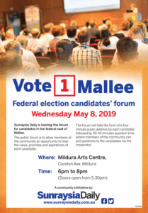 Where are the federal election forums in Mallee?