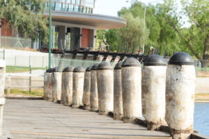 It’s in NSW territory, but on Victorian side of the river . . . so who should pay for urgent repairs? Wharf in a poor state
