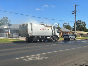 Rubbish truck catches fire in city