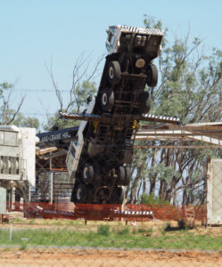 Crane tips at abattoir