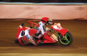 Sidecar action roars off at Olympic Park Speedway