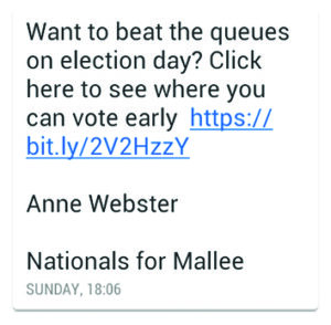 Anne Webster: Unsolicited text messages part of campaigning