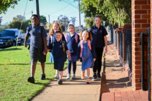 Kids step out for walking to school day