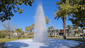 Soap dopes fill fountain with suds
