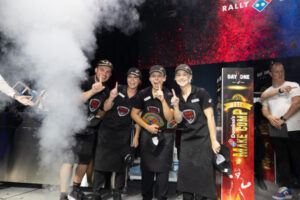 Team grabs pizza the action