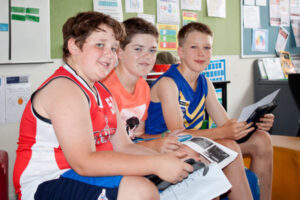 Irymple South Primary School students producing podcasts