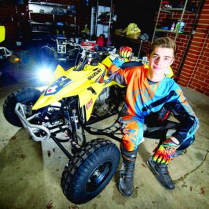 On his bike