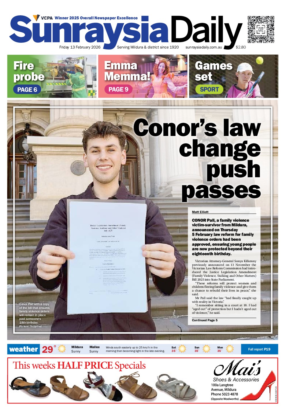 Sunraysia Daily Friday – 13th February 2026